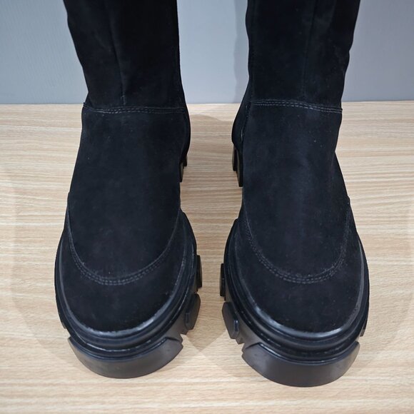 NEW Farm Rio Long Suede Combat Boot Size 7 Black Vegan Leather Platform Boho - Picture 5 of 13